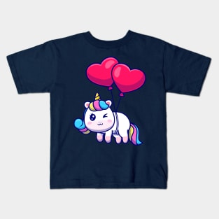 cute unicorn floating with love Kids T-Shirt